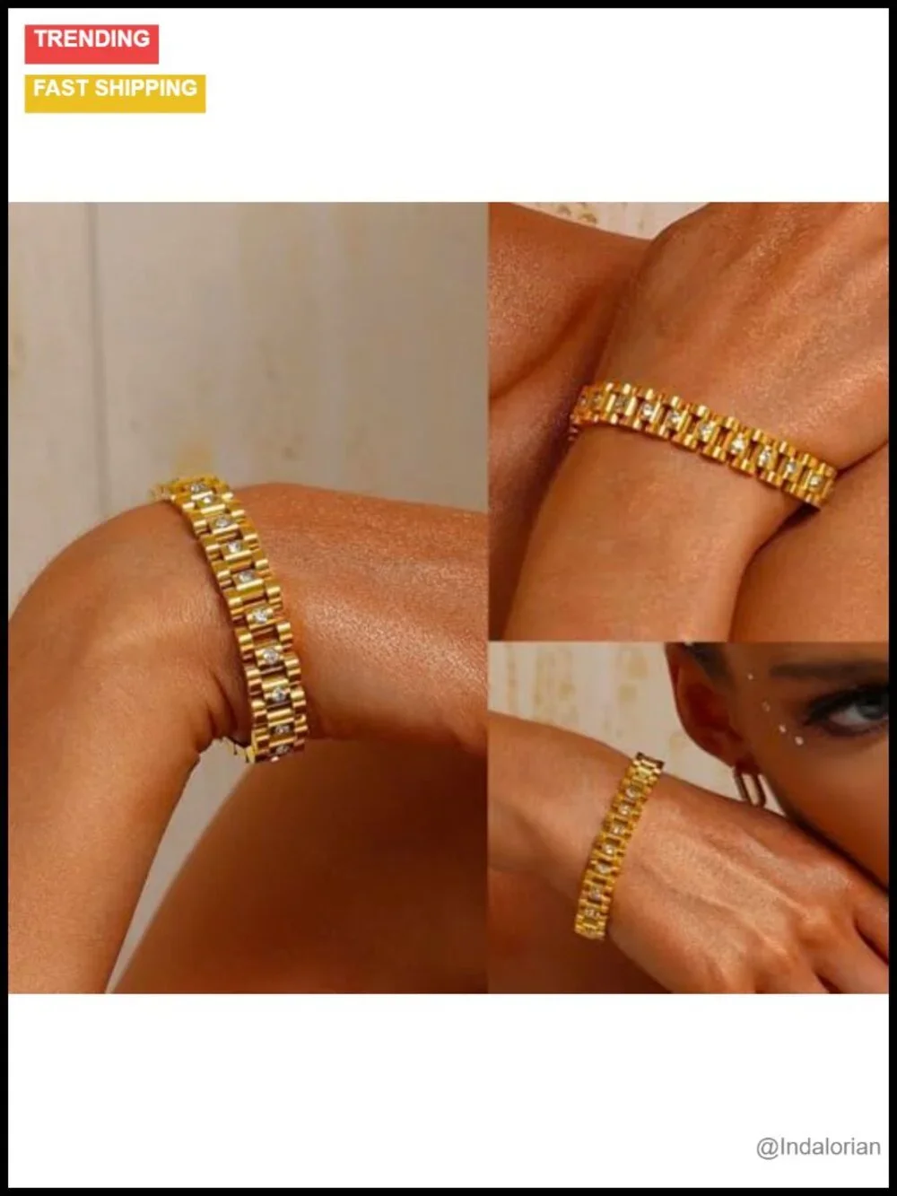 18K Gold Plated Stainless Steel Link Bracelet for Women